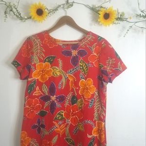 Liz Claiborne vintage floral 100% linen midi dress